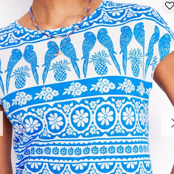 Boden Leah Jersey Cotton T-shirt Dress cerulean blue ornate tropic NWT SZ 8P - Picture 2 of 7
